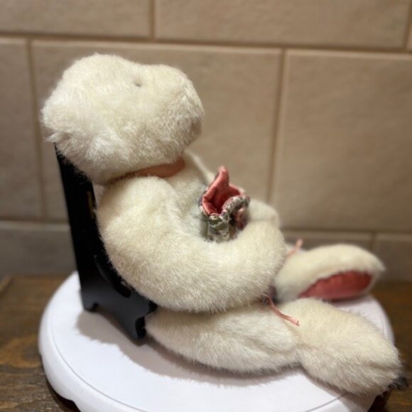 Mary Meyers White & Pink Bag T eddy Bear Vintage 1998 Plush with Bow - Picture 6 of 7